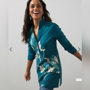 Chicos Size 6 No-Iron Stretch Wildflower Print Tunic Long Sleeve